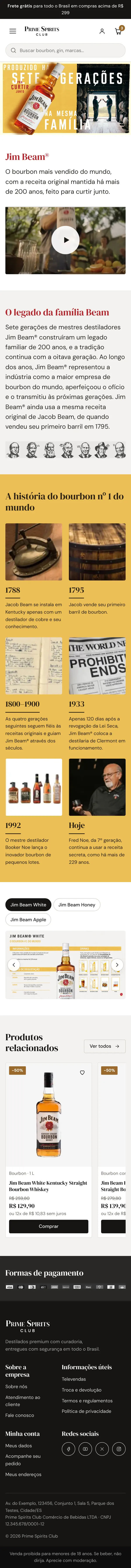 Página da marca Jim Beam inteira, no celular