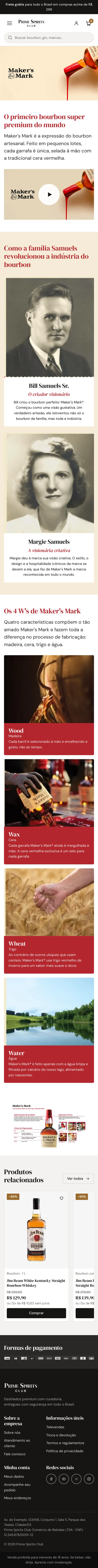 Página da marca Maker's Mark inteira, no celular