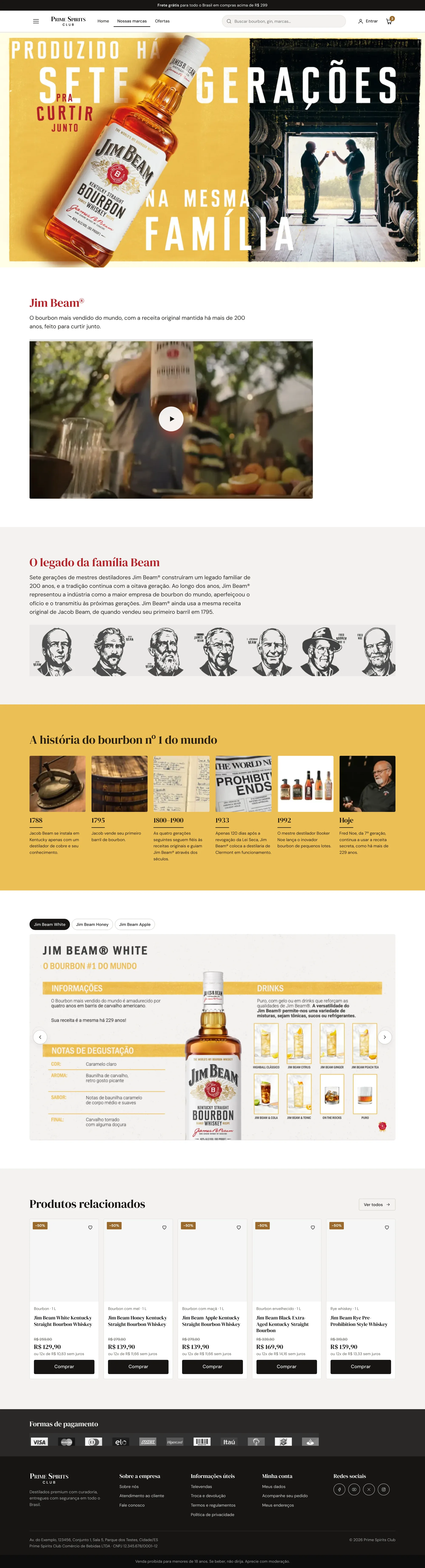Página da marca Jim Beam inteira