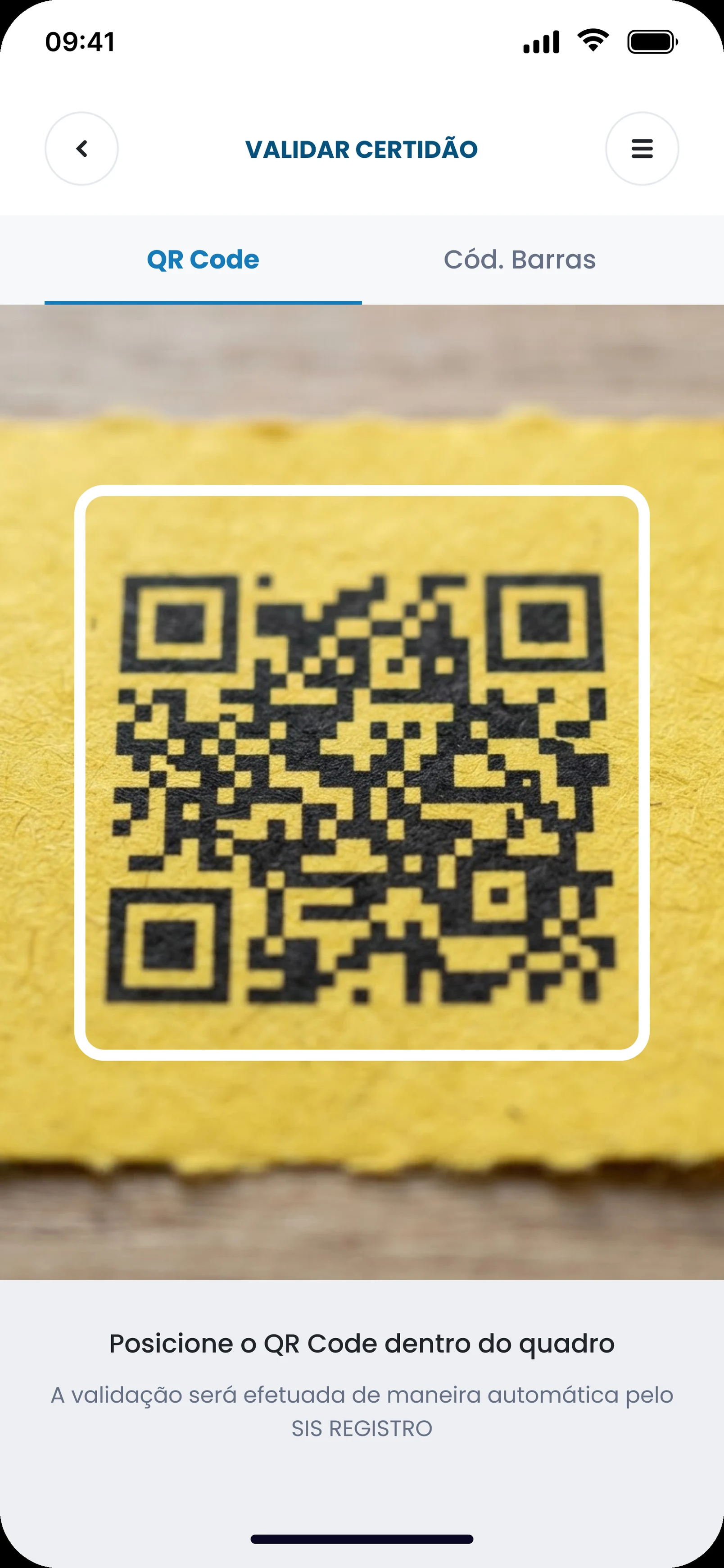 Validar certidão: leitor de QR Code para validar a certidão automaticamente