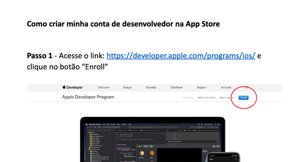 Tela inicial de inscrição no Apple Developer Program