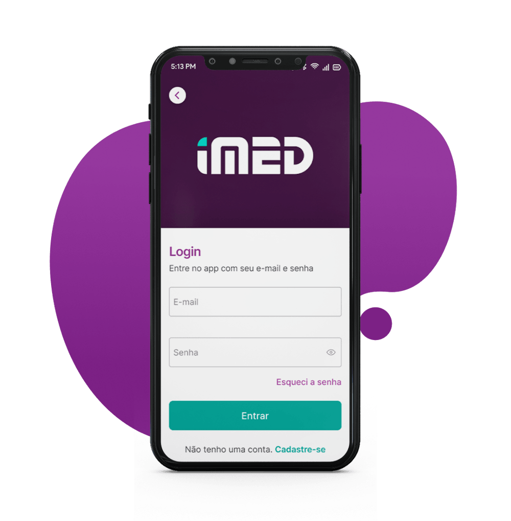 Smartphone exibindo a tela de login do aplicativo