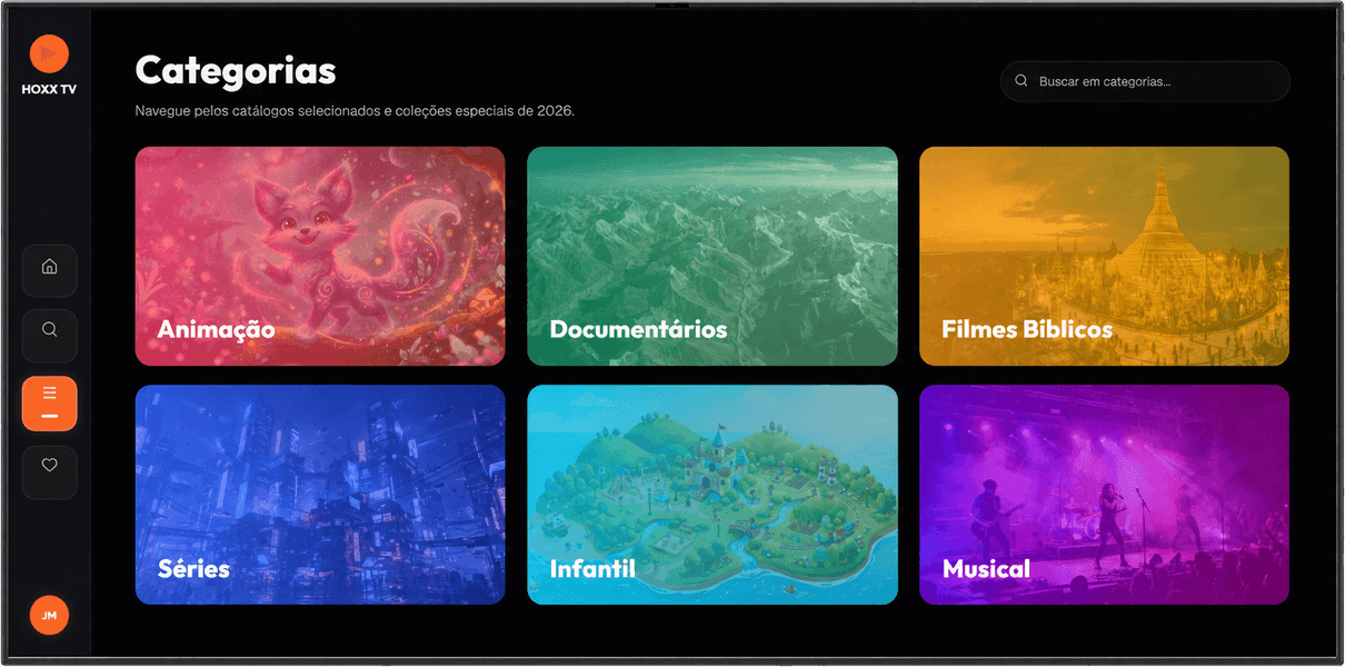 Hoxx TV na TV, tela encontre algo para assistir
