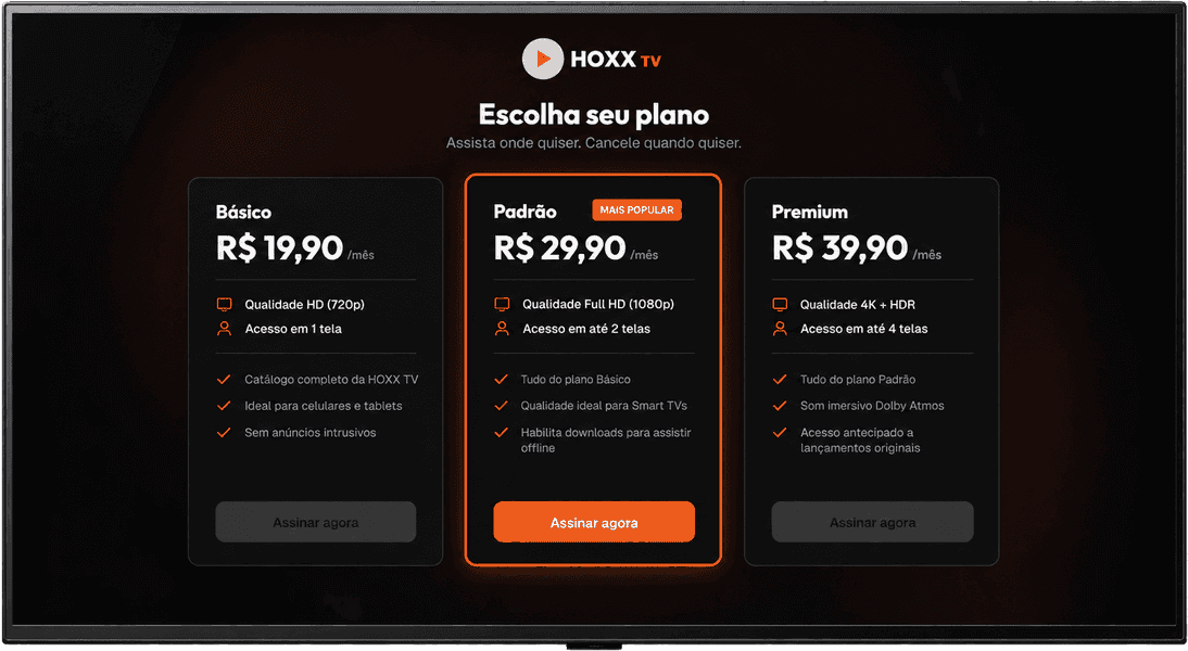 Hoxx TV na TV, tela escolha como continuar