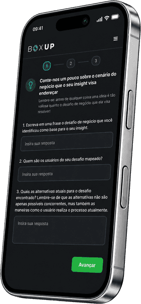 Boxup - Votorantim, tela perguntas que orientam a experiência
