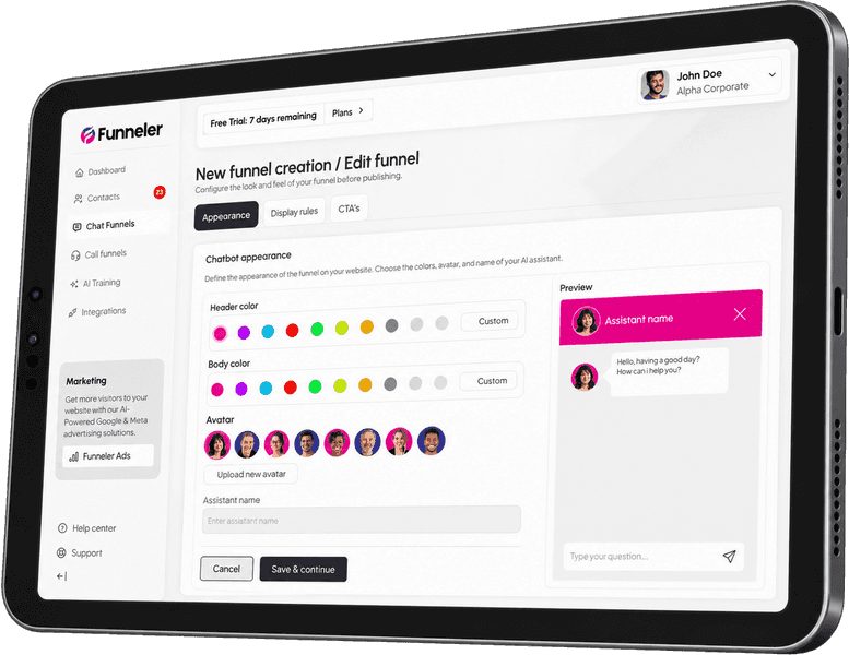 Funneler, tela construa o fluxo de conversa