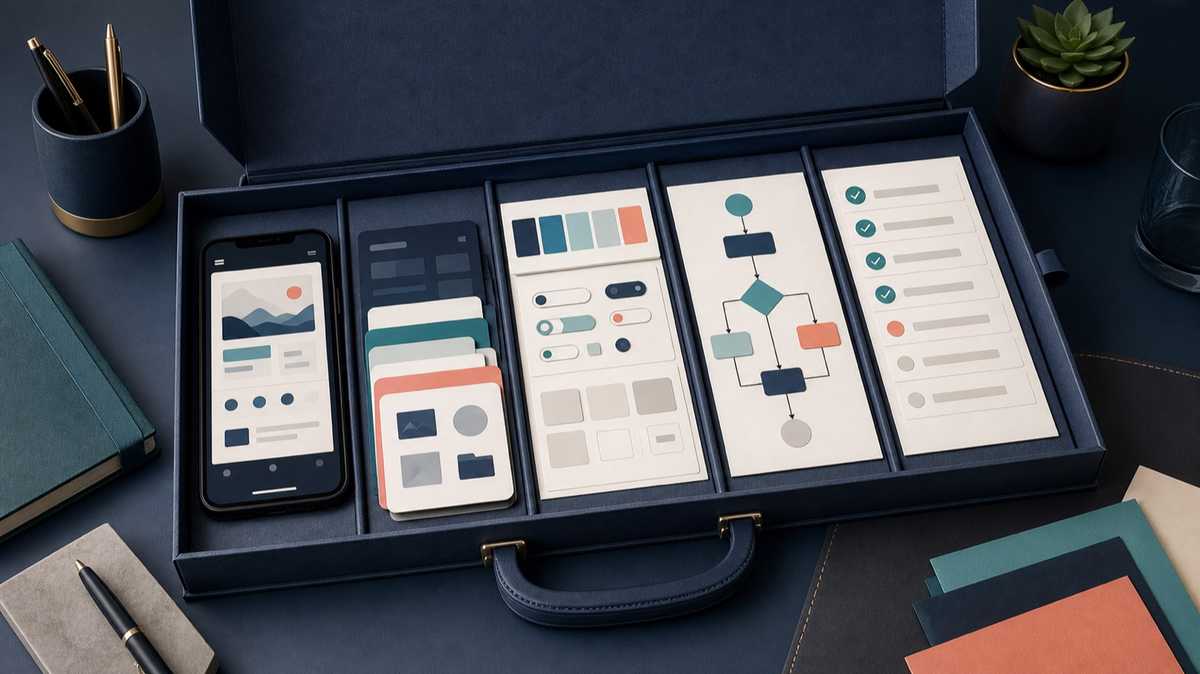 Kit de briefing executável com protótipo, handoff, design system, regras e escopo da primeira versão
