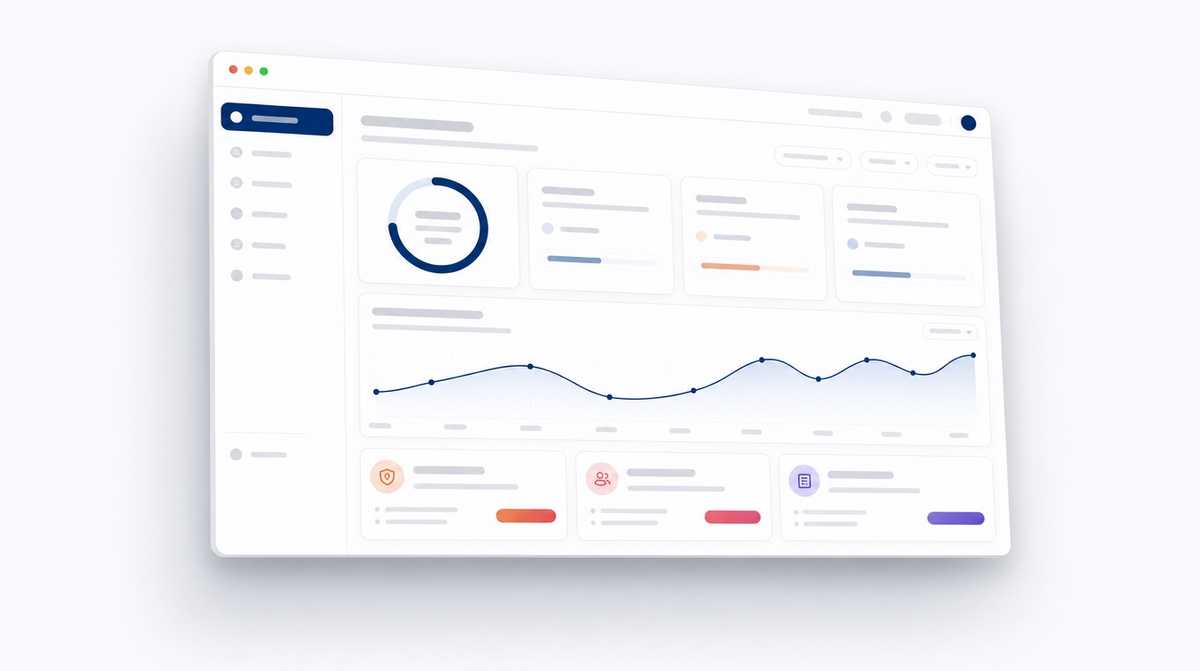 Interface de plataforma de avaliação de risco com pontuação, histórico e recomendações