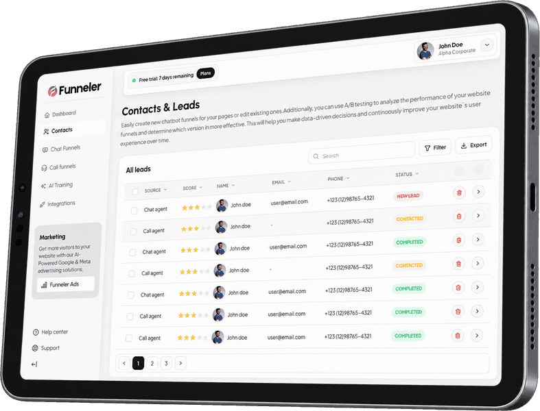 Funneler, tela leads mais fáceis de acompanhar